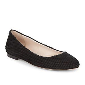 Sergio Rossi Black Textured Round Toe Leather Ballet Flats 37.5